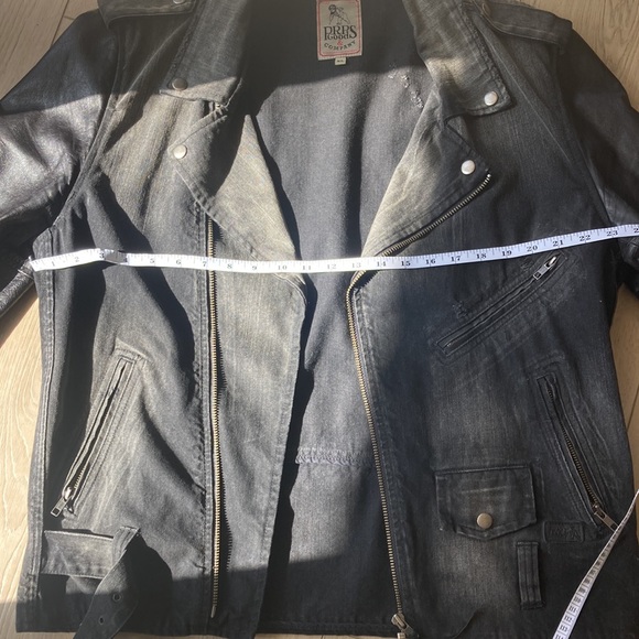 PRPS Distressed Denim Leather Motorcycle Biker Men’s Black Jacket - Picture 6 of 7